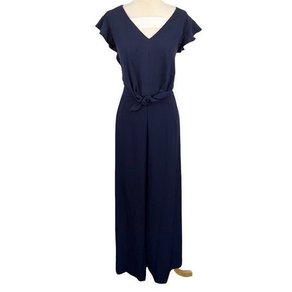 NWT JULIA JORDAN Navy Blue Flutter Sleeve Front Knot Romper Jumpsuit (14) - Picture 4 of 16